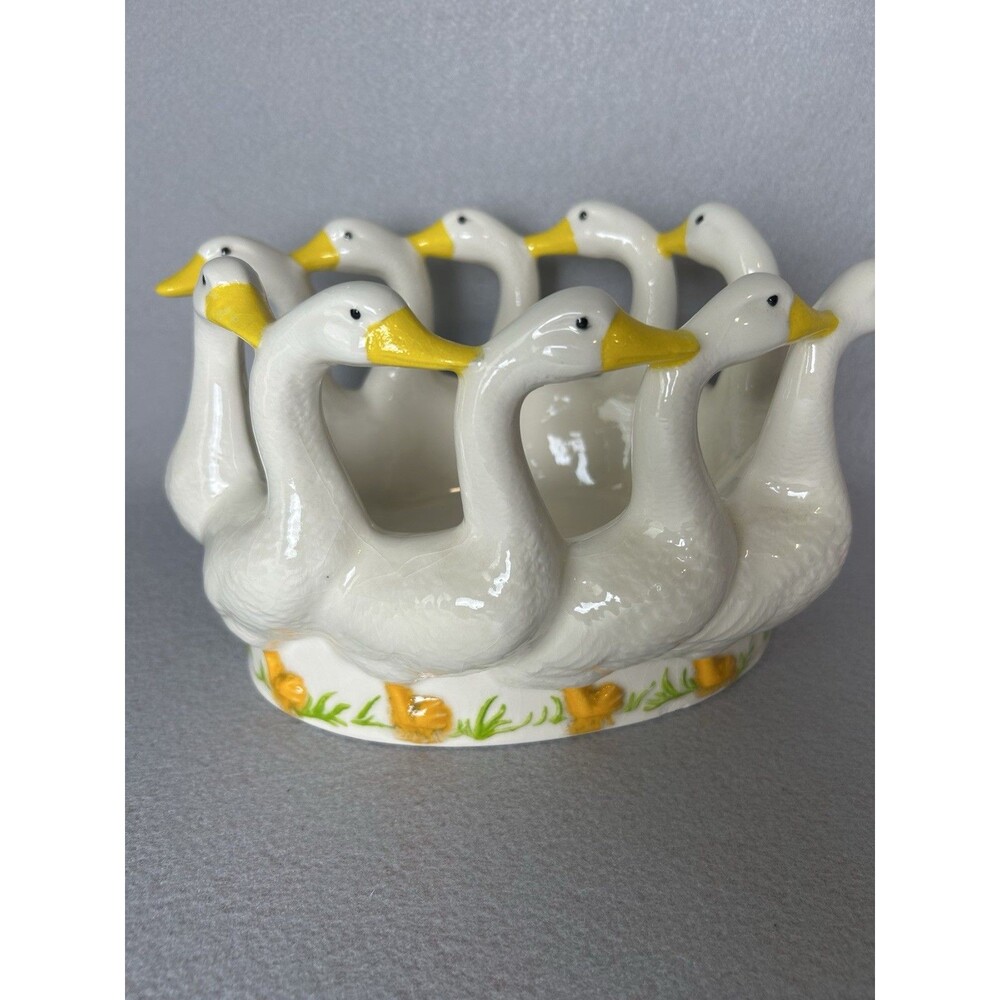 VTG Ceramic Holland Mold White Geese Ducks Goose Oval Dish Decor 80s Cottagecore - Picture 2 of 10